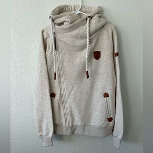 Wanakome Athena Barley colored Zip-Up hoodie with Brown Details